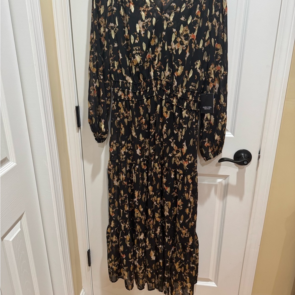 Simply Vera Elegant Black and Gold Women's Dress Size L - Picture 3 of 9